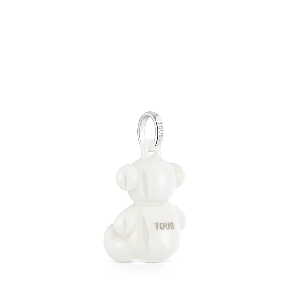 Silver and white ceramic Bear pendant Bold Bear |