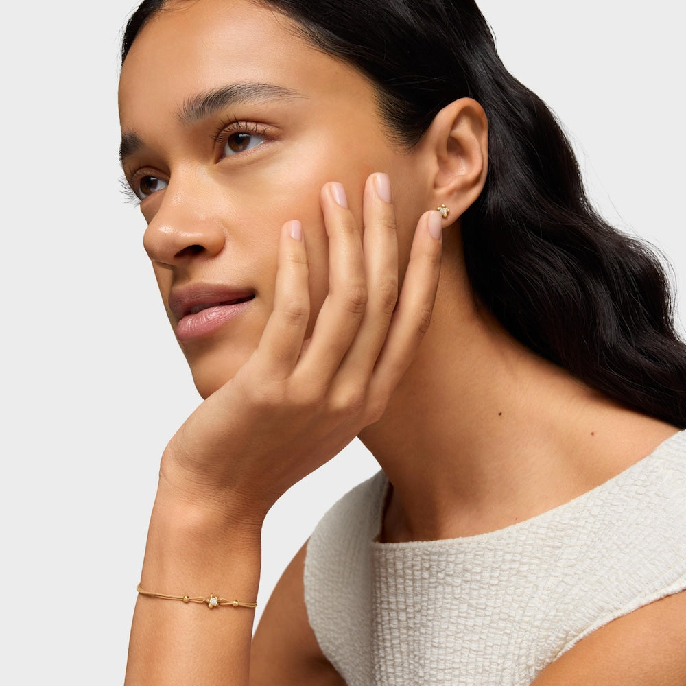 Gold Bracelet with lab-grown diamond and camel-colored nylon Lili |