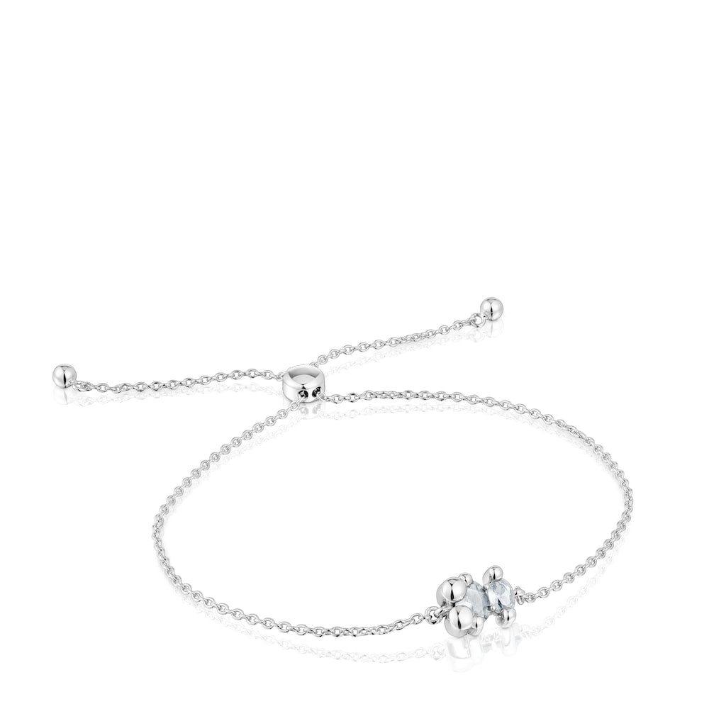 Silver and rock crystal quartz bear motif chain Bracelet Color Bear