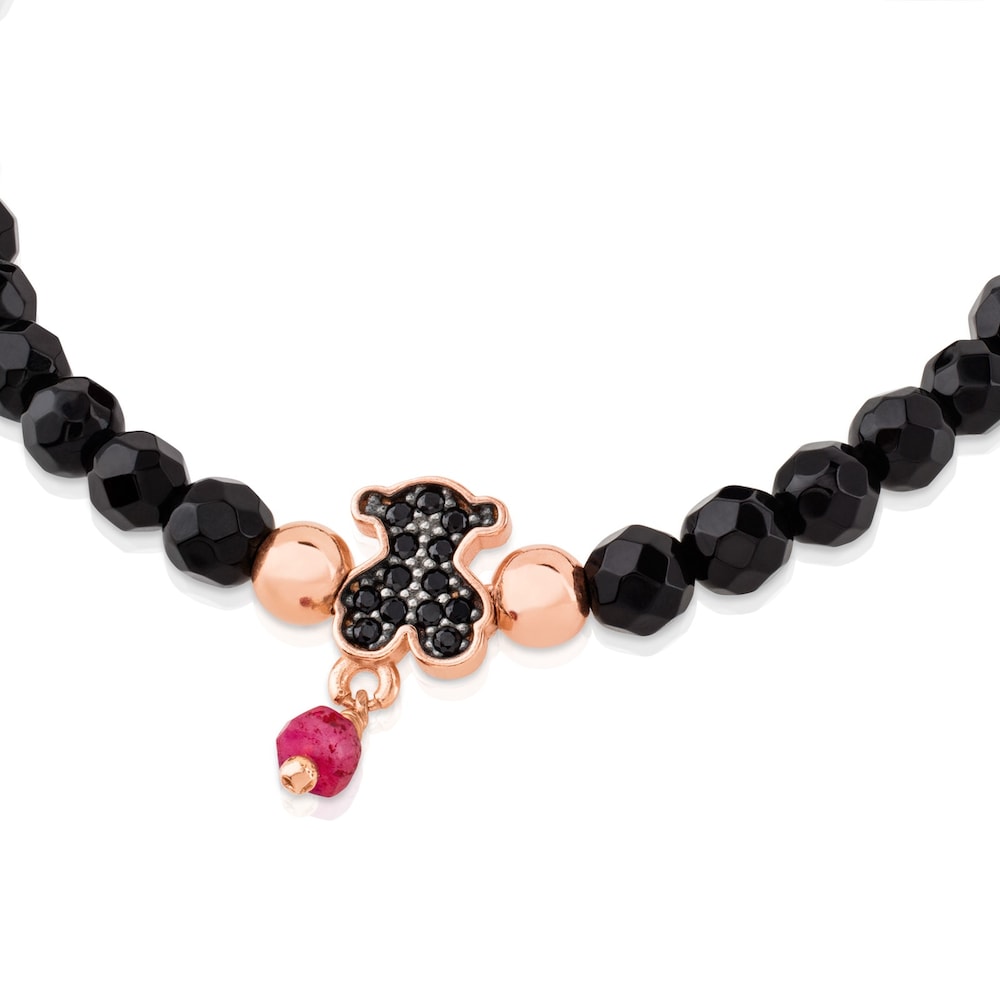 Rose Vermeil Silver Motif Bracelet with spinels and faceted onyx |