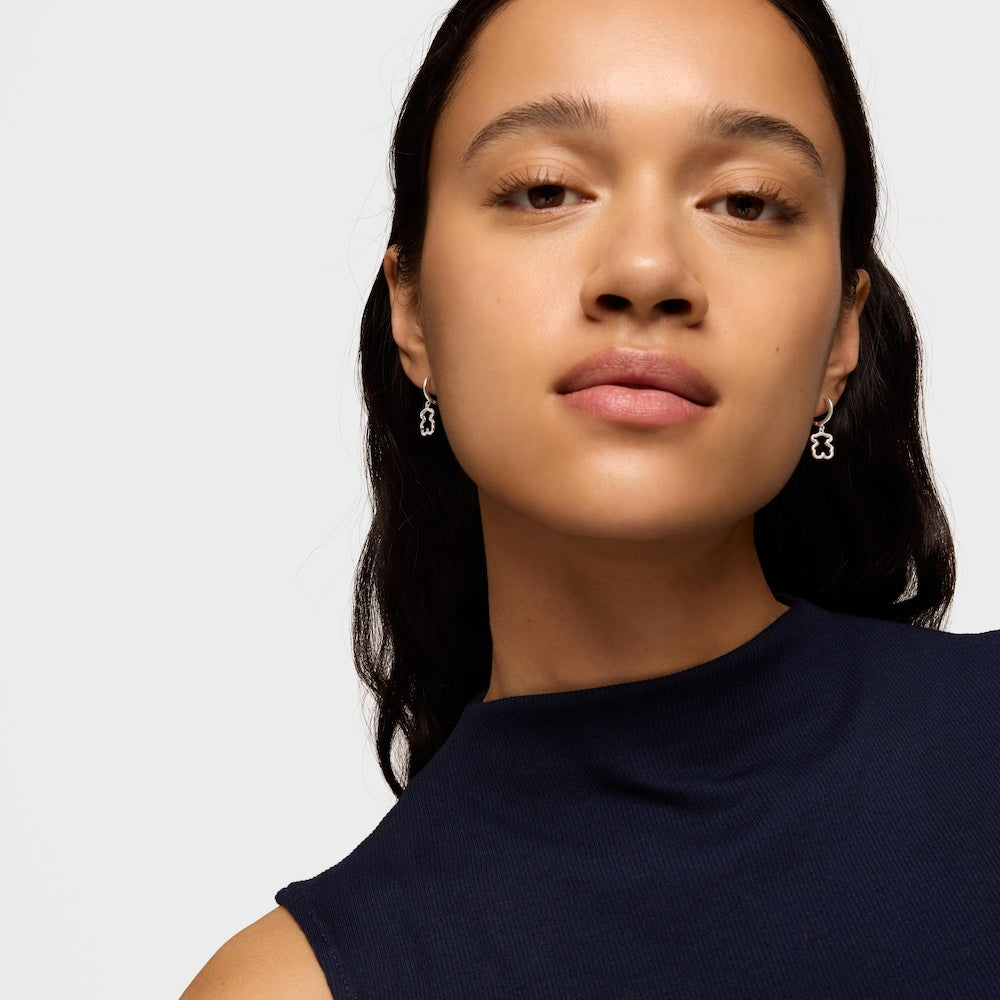 Silver Hoop earrings with bear motif New Silueta |