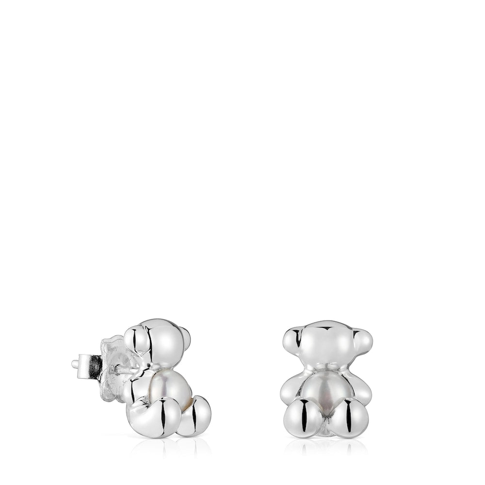 Small bear Earrings in silver and pearl Bold Bear