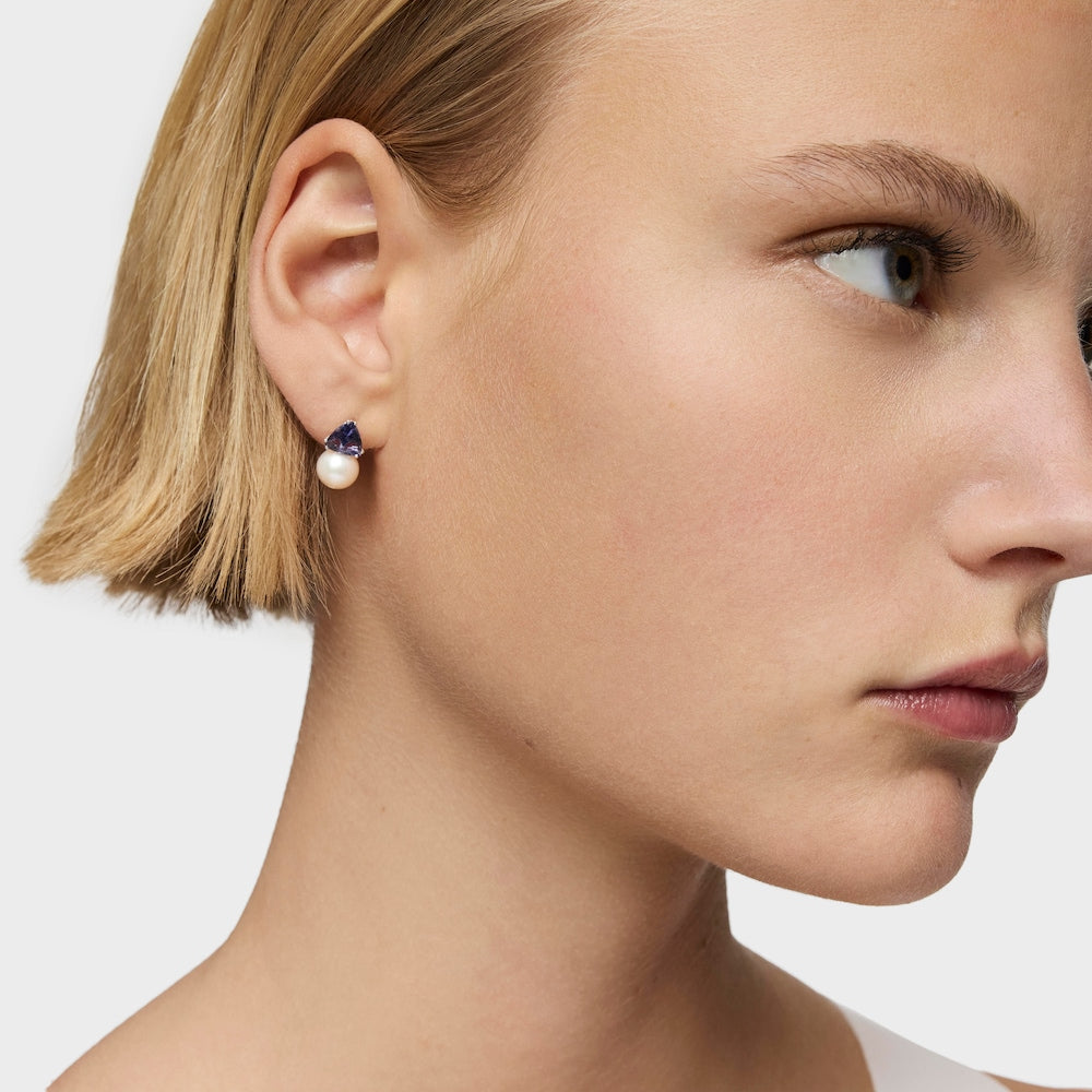 White gold Earrings with rhodolites and cultured pearl Ivette |