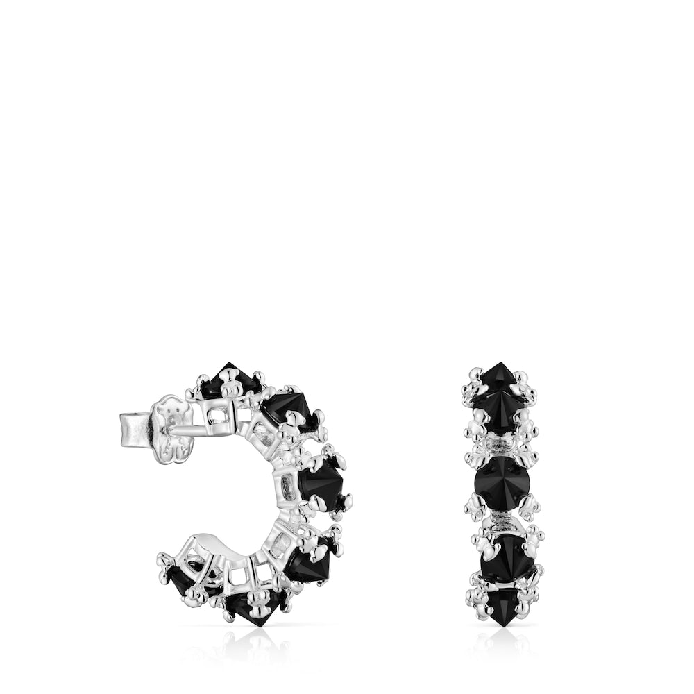 Silver Color Pills Hoop earrings with onyx |