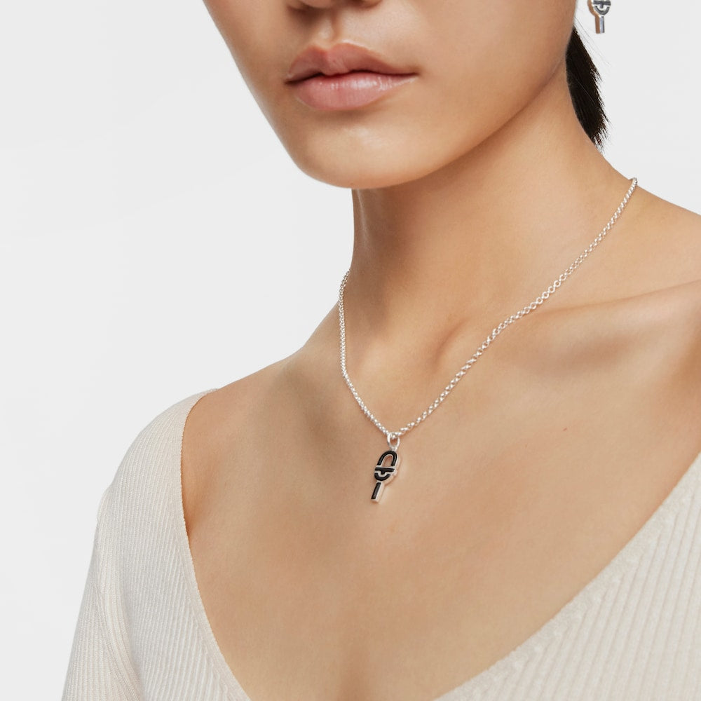 Medium silver and black enamel Pendant MANIFESTO |