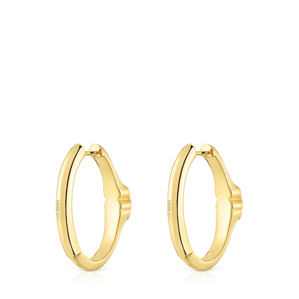 26 mm 18kt gold over silver Hoop earrings with onyx bear motif Icon Color |