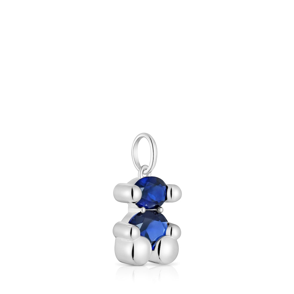 Small silver bear motif Pendant with lab-grown blue sapphire Color Bear LGG |