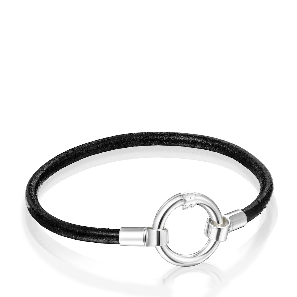 Hold Bracelet in Silver and black Leather |