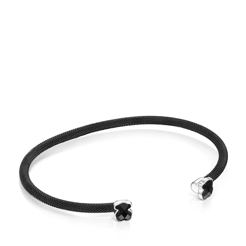 Fine black IP Steel Mesh Color Bracelet with Onyx
