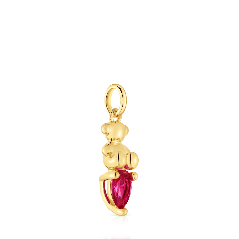Small 18kt gold plating over silver bear motif Pendant with lab-grown ruby Bold Bear LGG