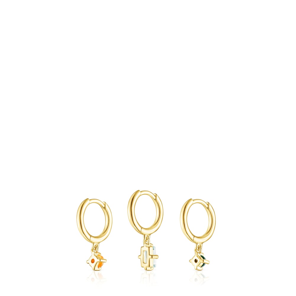 Set of Silver Vermeil Good Vibes Earrings with Gemstones |