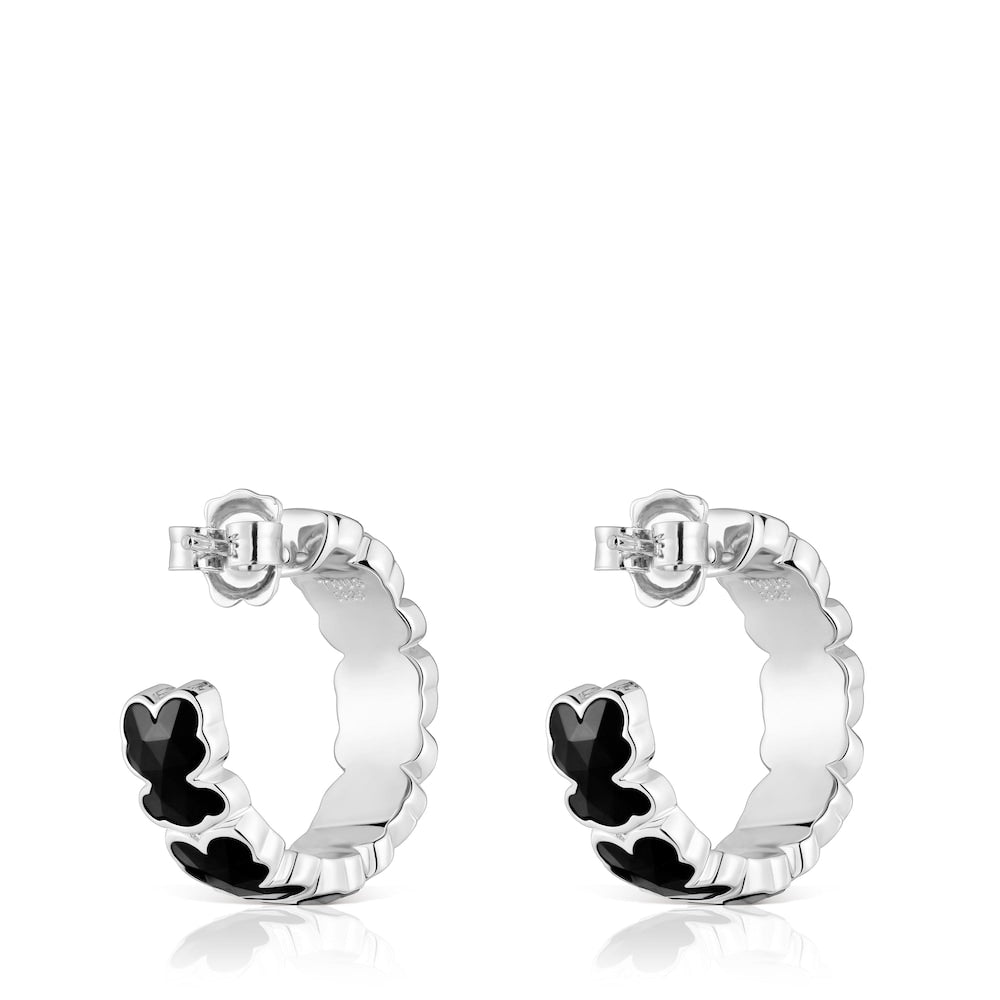 Silver Hoop earrings with onyx bears Icon Color |