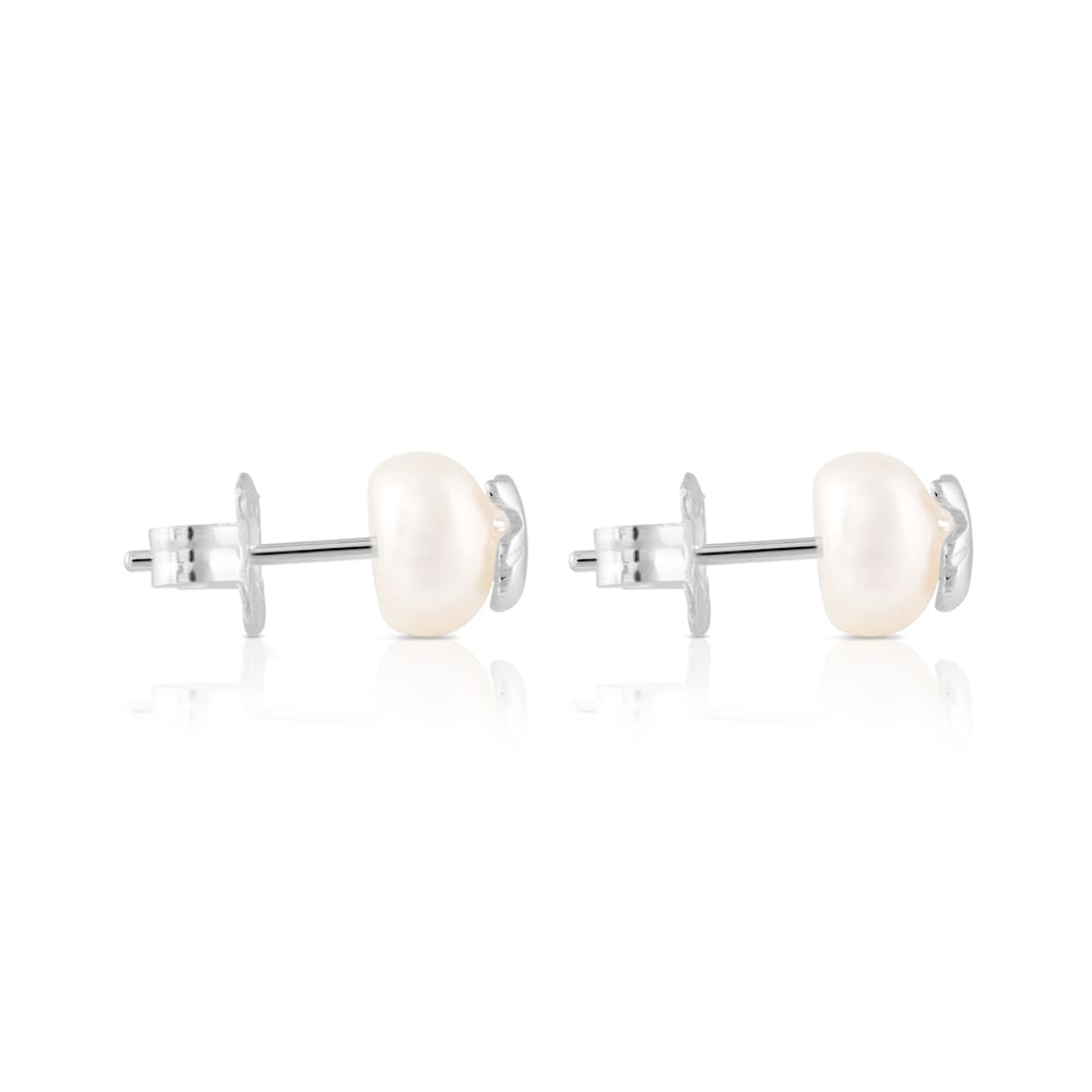 Silver Bear Earrings with Pearl |