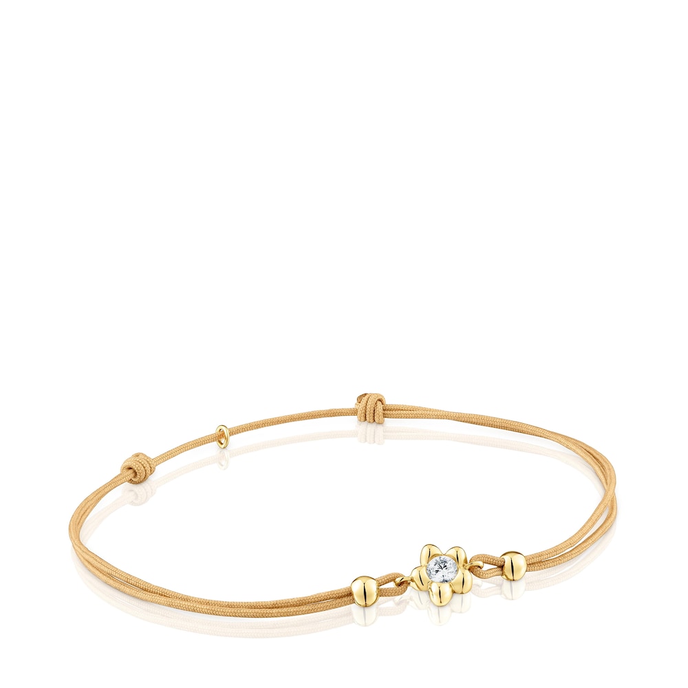 Gold Bracelet with lab-grown diamond and camel-colored nylon Lili |
