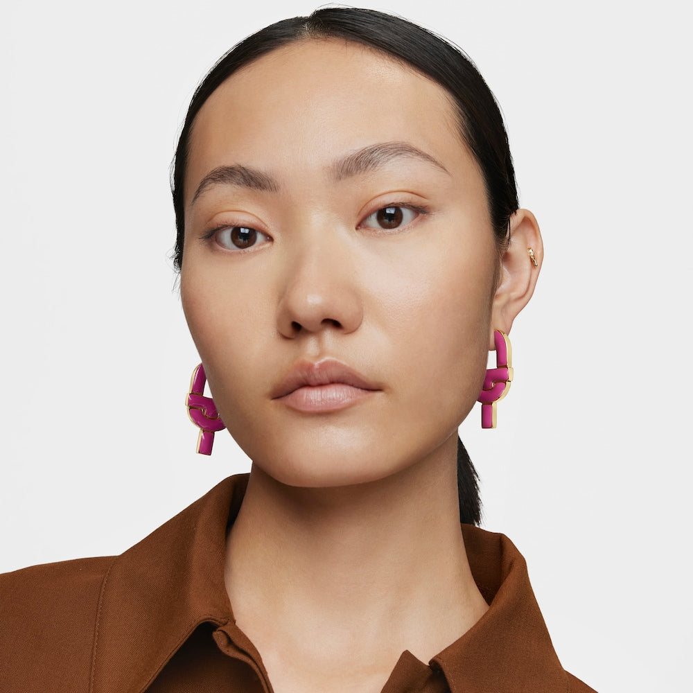 Silver and fuchsia-colored enamel Hoop earrings MANIFESTO |