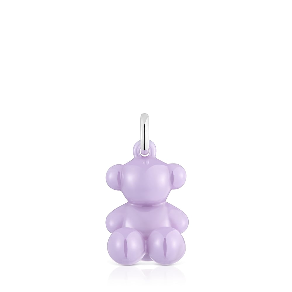 Silver and lilac-colored ceramic Bear pendant Bold Bear