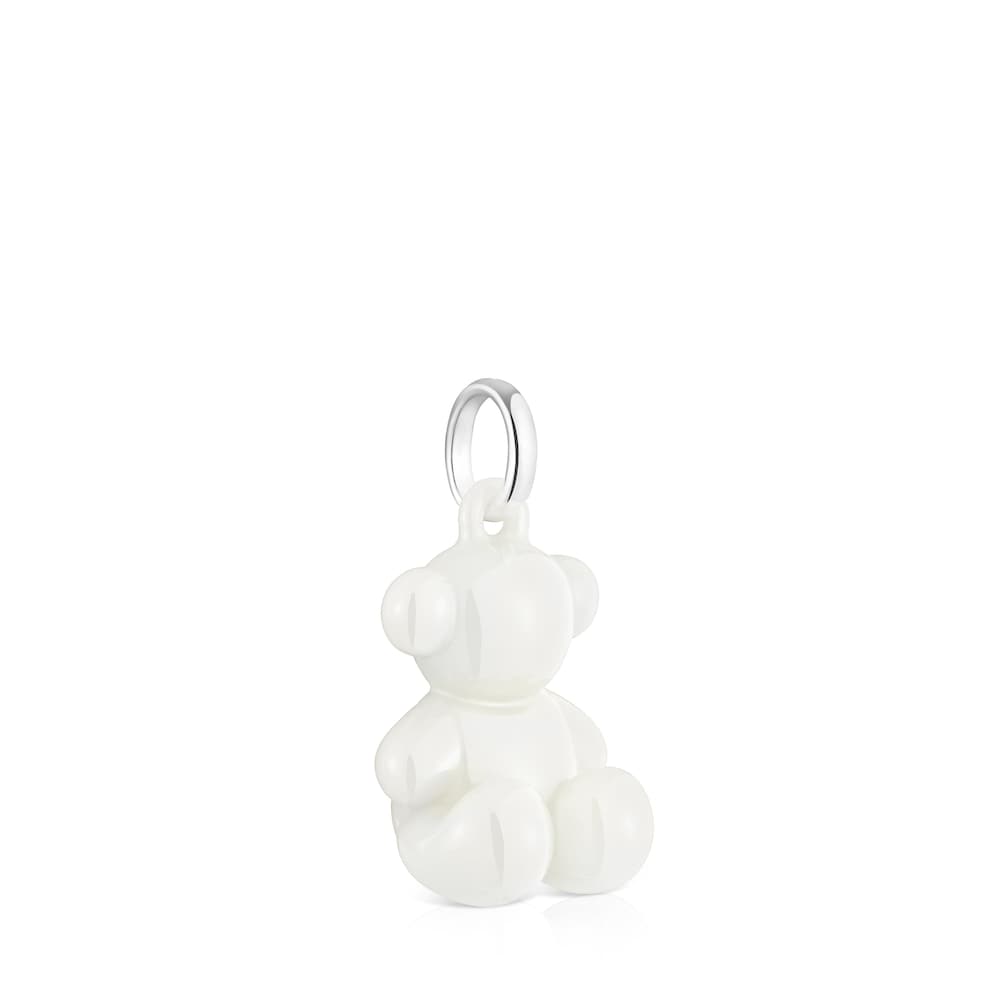 Silver and white ceramic Bear pendant Bold Bear |