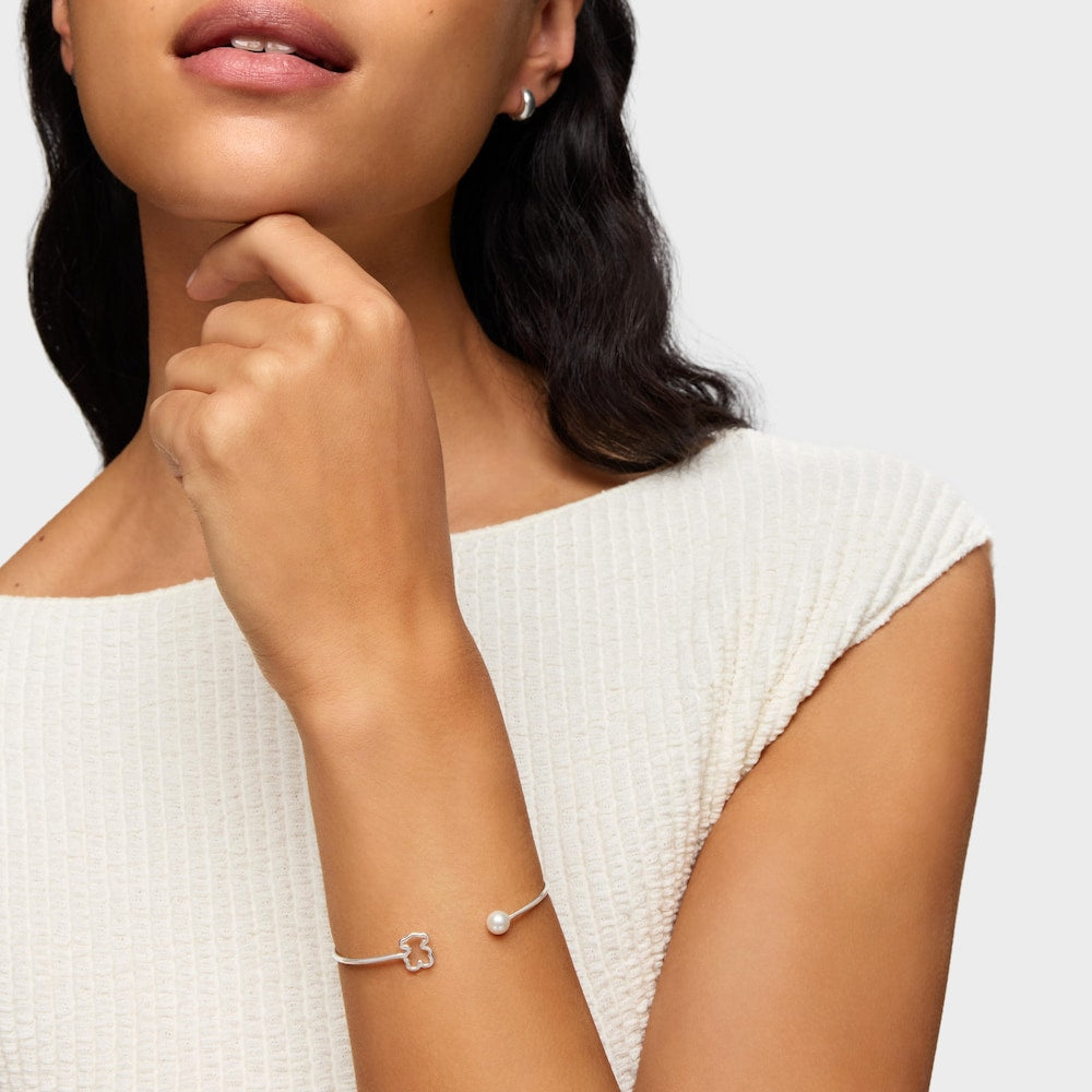 Silver Bangle with cultured pearl New Silueta |