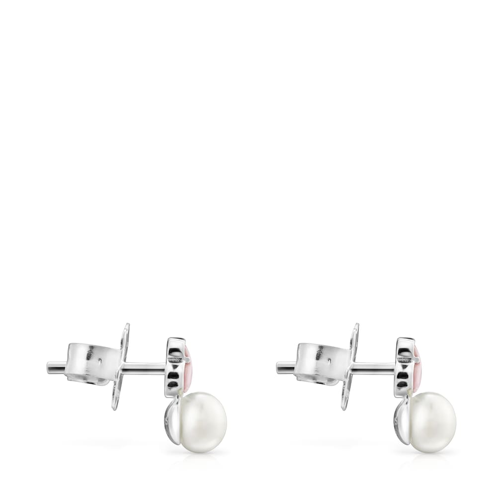 TOUS Mini Color Earrings in Silver with Quartzite and Pearl |