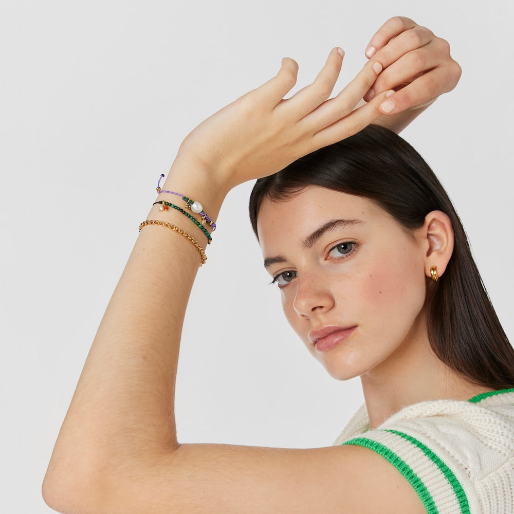 Black nylon Camille Bracelet with malachites |