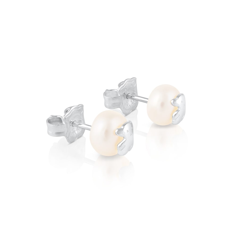 Silver Bear Earrings with Pearl |