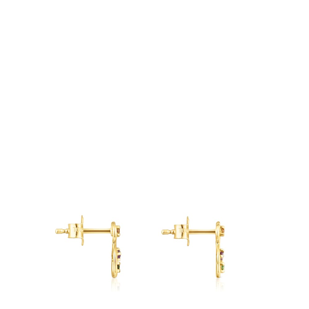 Gold Tsuri Bear earrings with gemstones |
