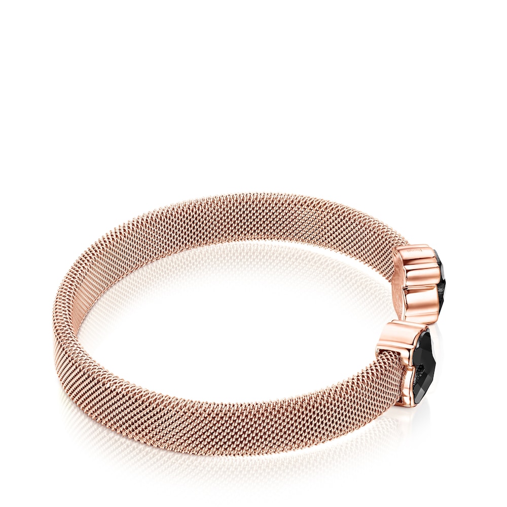 Rose IP Steel Mesh Color Bracelet with Onyx