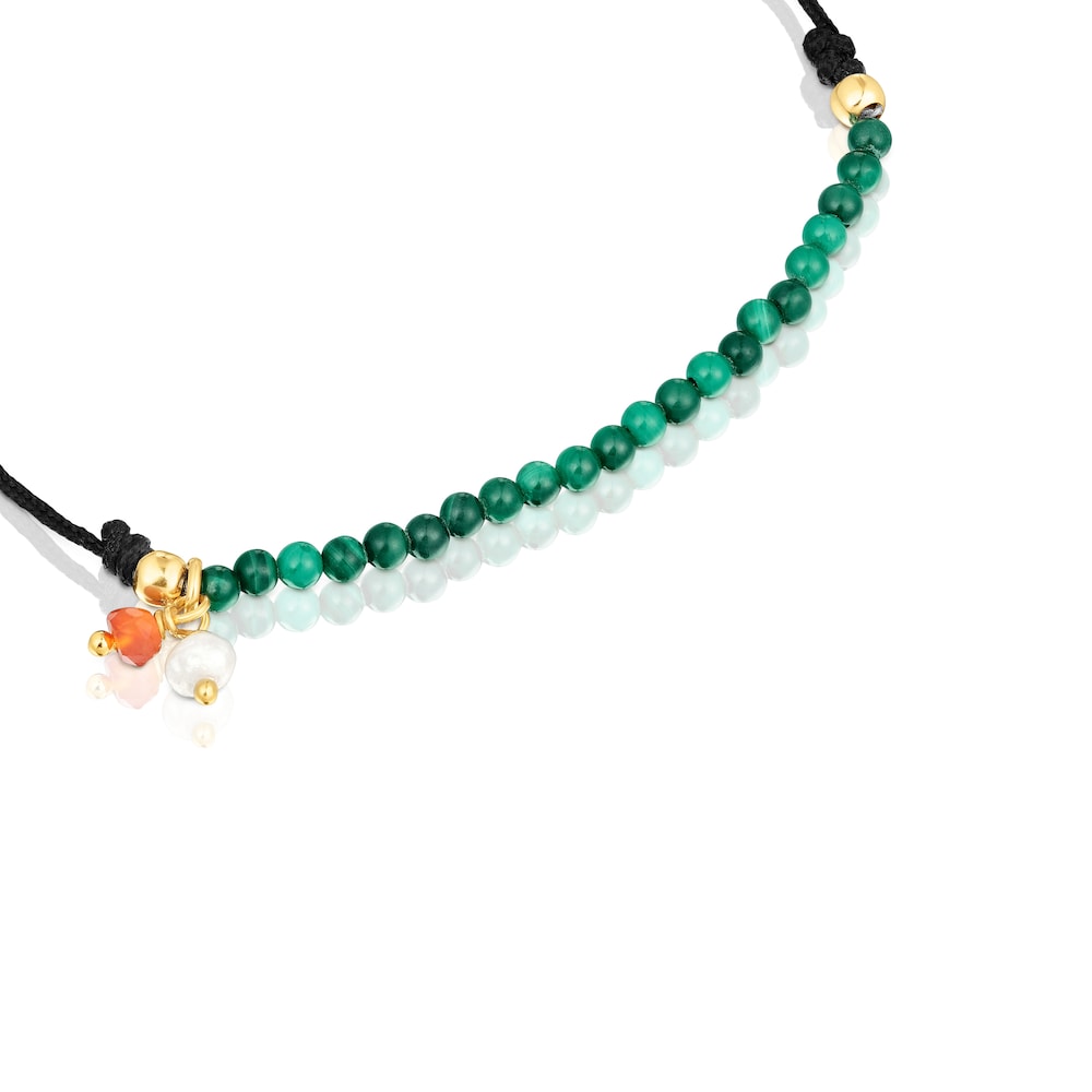 Black nylon Camille Bracelet with malachites |