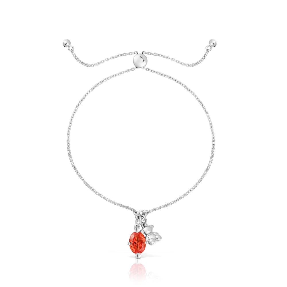 Silver bear motif chain Bracelet with lab-grown orange sapphire Bold Bear LGG |