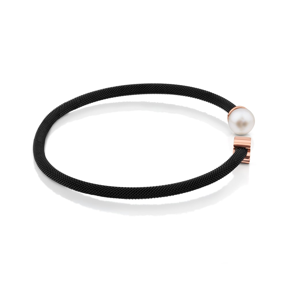 Steel and Rose Vermeil Silver Icon Mesh Bracelet with Pearl