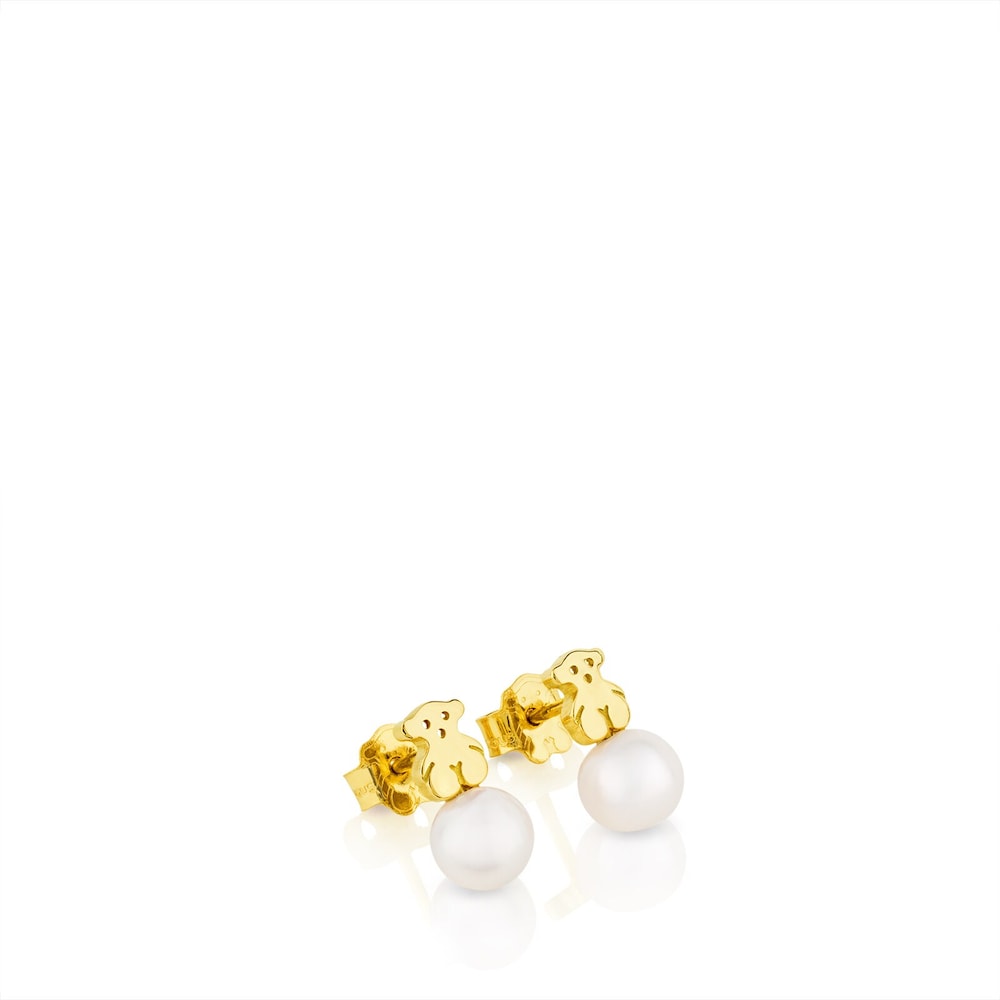 Gold Puppies Earrings with Pearls and Bear motif |