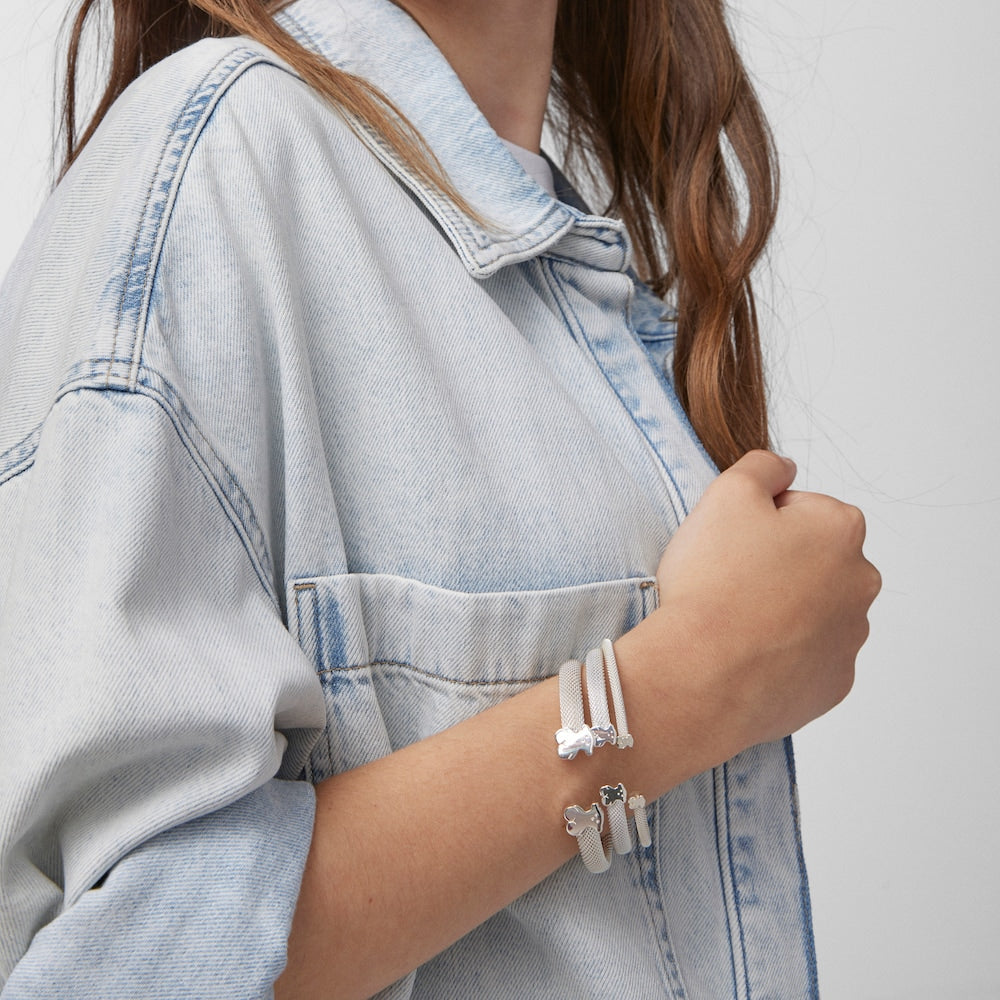 Mesh Silver Bangle Bear motif