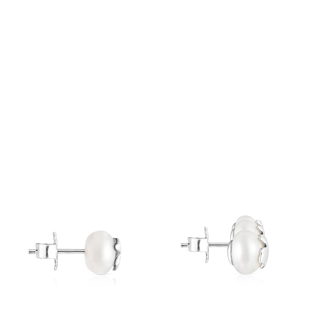 Silver and Pearl Icon Pearl Earrings |
