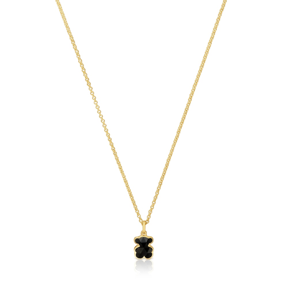 Short 18kt gold plating over silver Necklace with onyx bear motifs TOUS Icon Color |