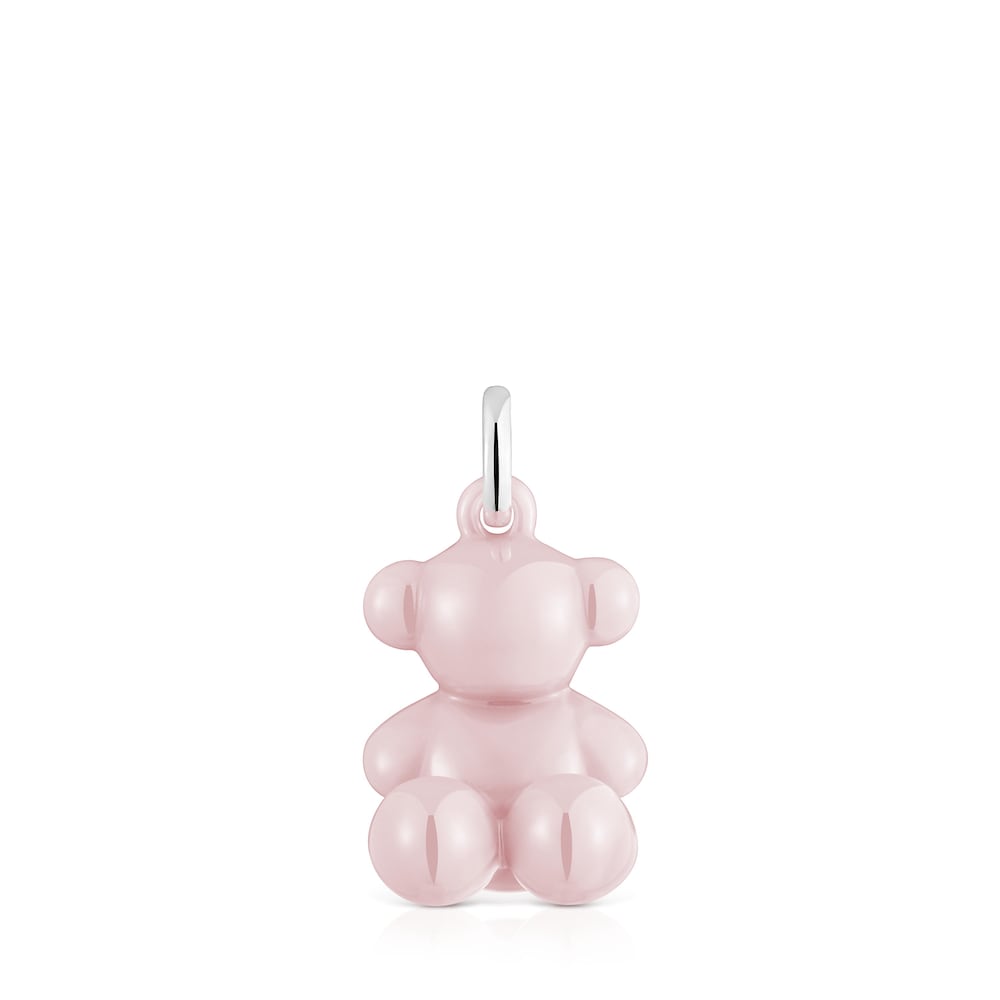 Silver and pink ceramic Bear pendant Bold Bear