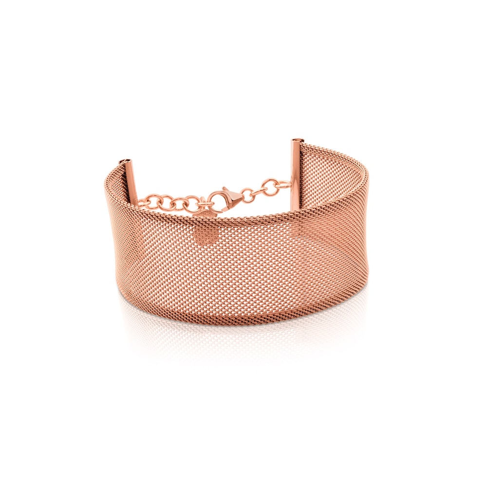 Steel and Rose Vermeil Silver Icon Mesh Bracelet