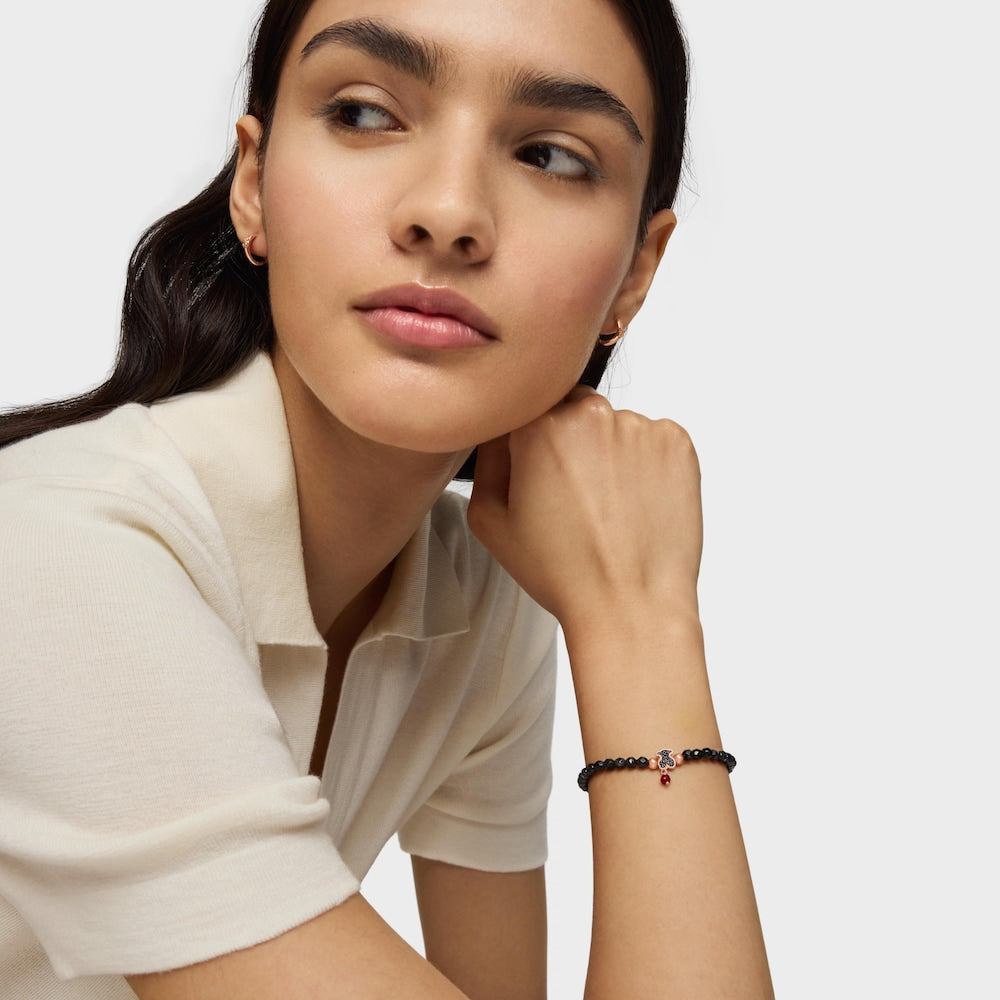 Rose Vermeil Silver Motif Bracelet with spinels and faceted onyx |