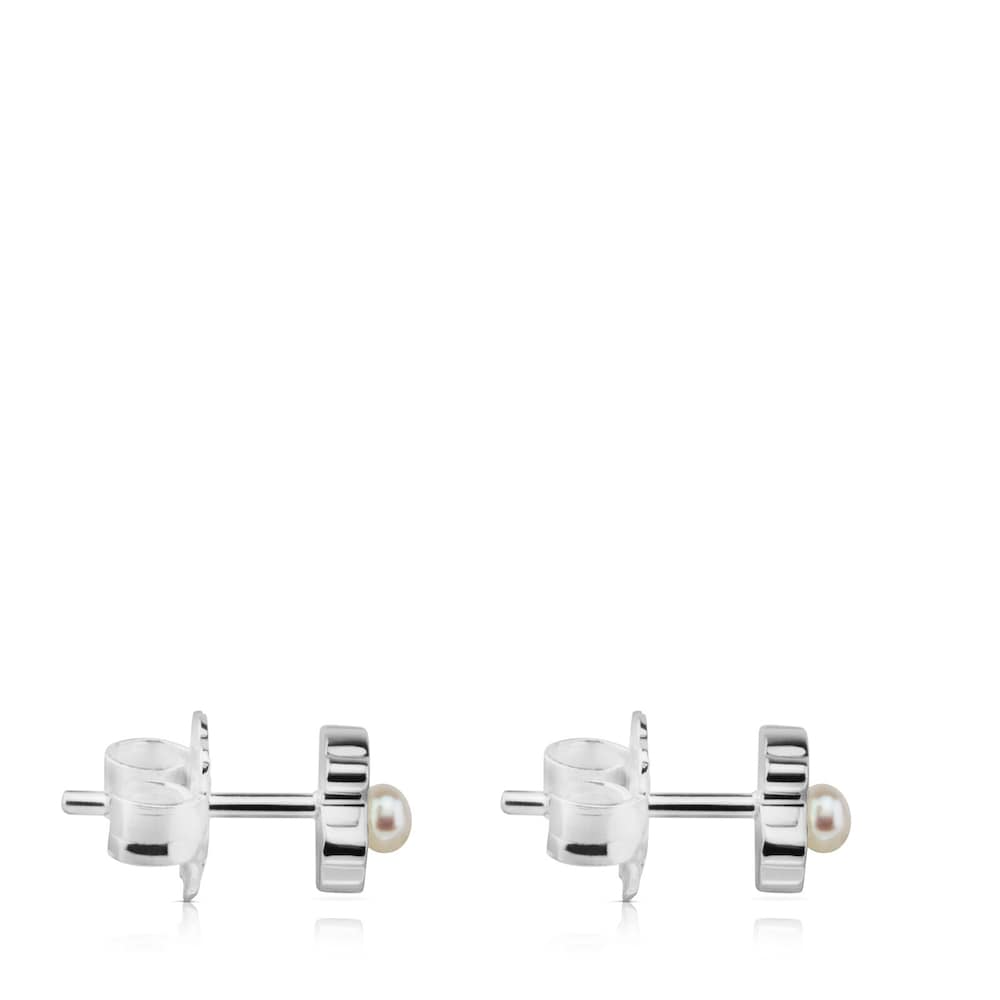 Silver Super Power Earrings with Pearls Bear motif