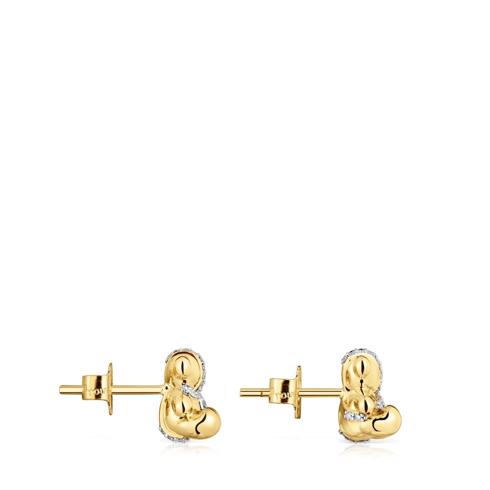 Small gold and diamonds bear Earrings Lligat |