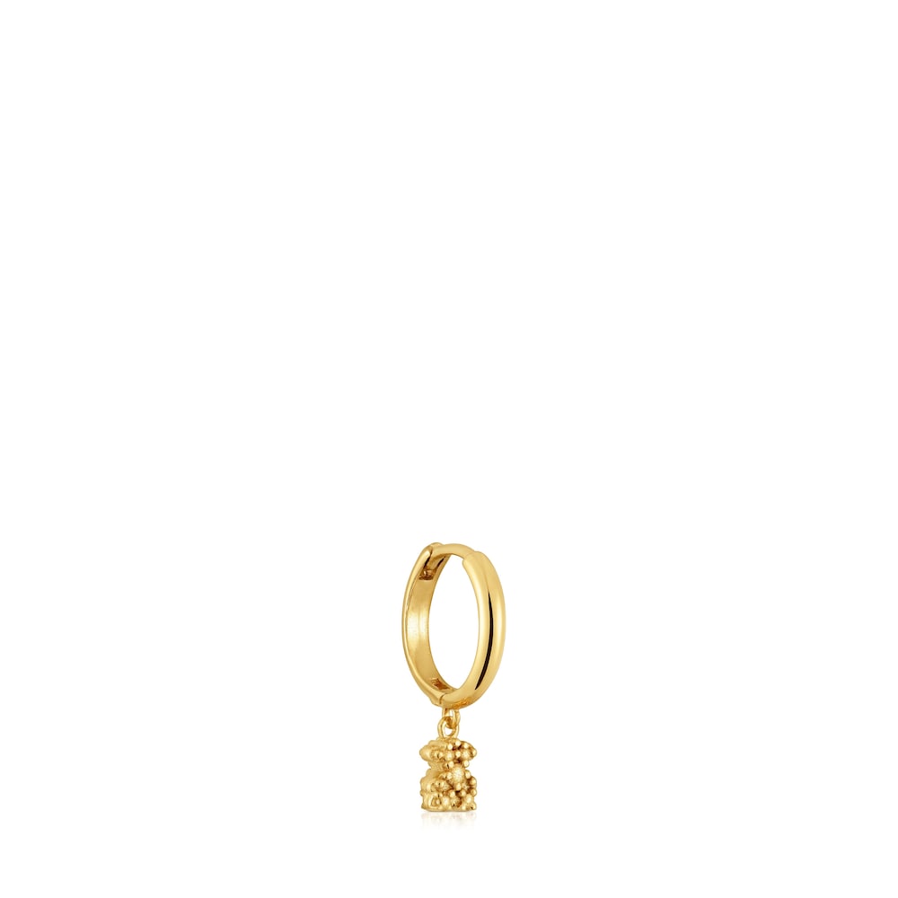 Short Hoop individual earring with 18kt gold plating over silver and bear motif Grain |