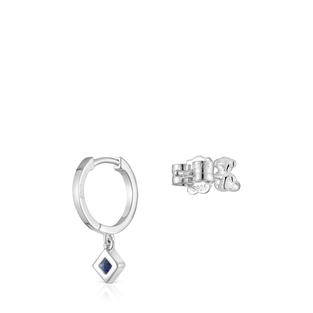 Short-long silver bear Earrings with iolite charm Basic Colors |