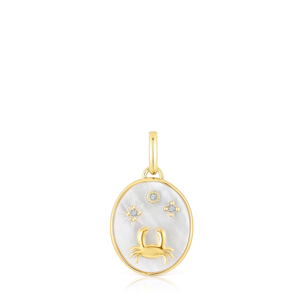 Cancer Pendant in silver vermeil with mother-of-pearl and topazes Horoscope |