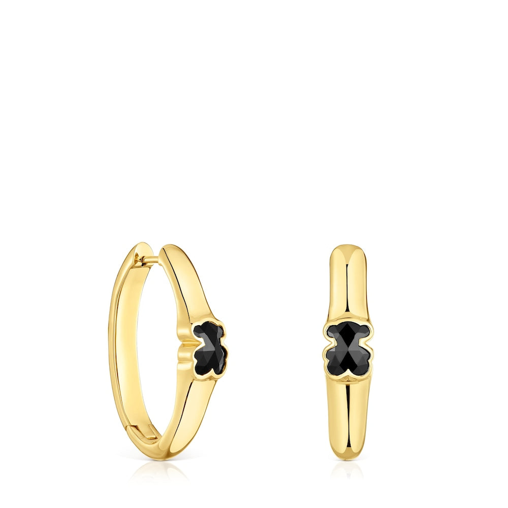 26 mm 18kt gold over silver Hoop earrings with onyx bear motif Icon Color |