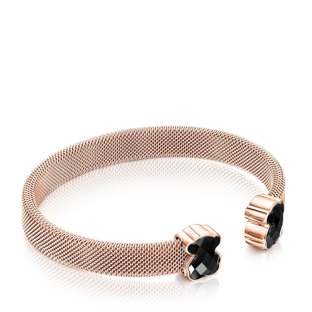 Rose IP Steel Mesh Color Bracelet with Onyx
