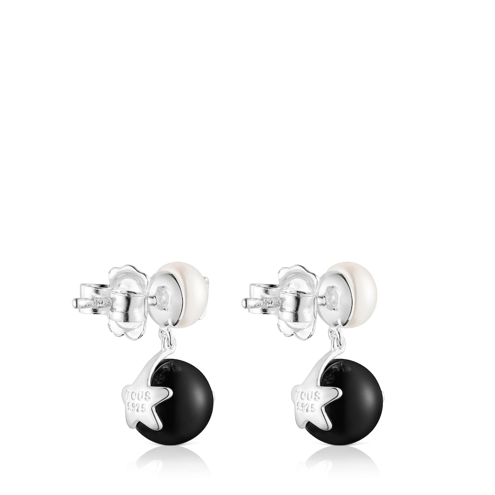 Magic Nature moon-star Earrings with pearl and onyx |
