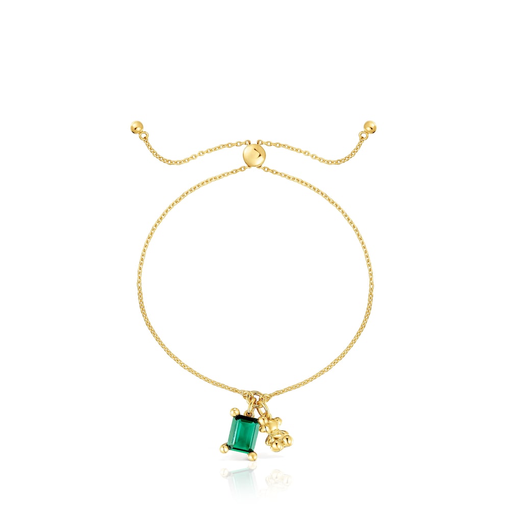 18kt gold plating over silver bear motif chain Bracelet with lab-grown emerald Bold Bear LGG |