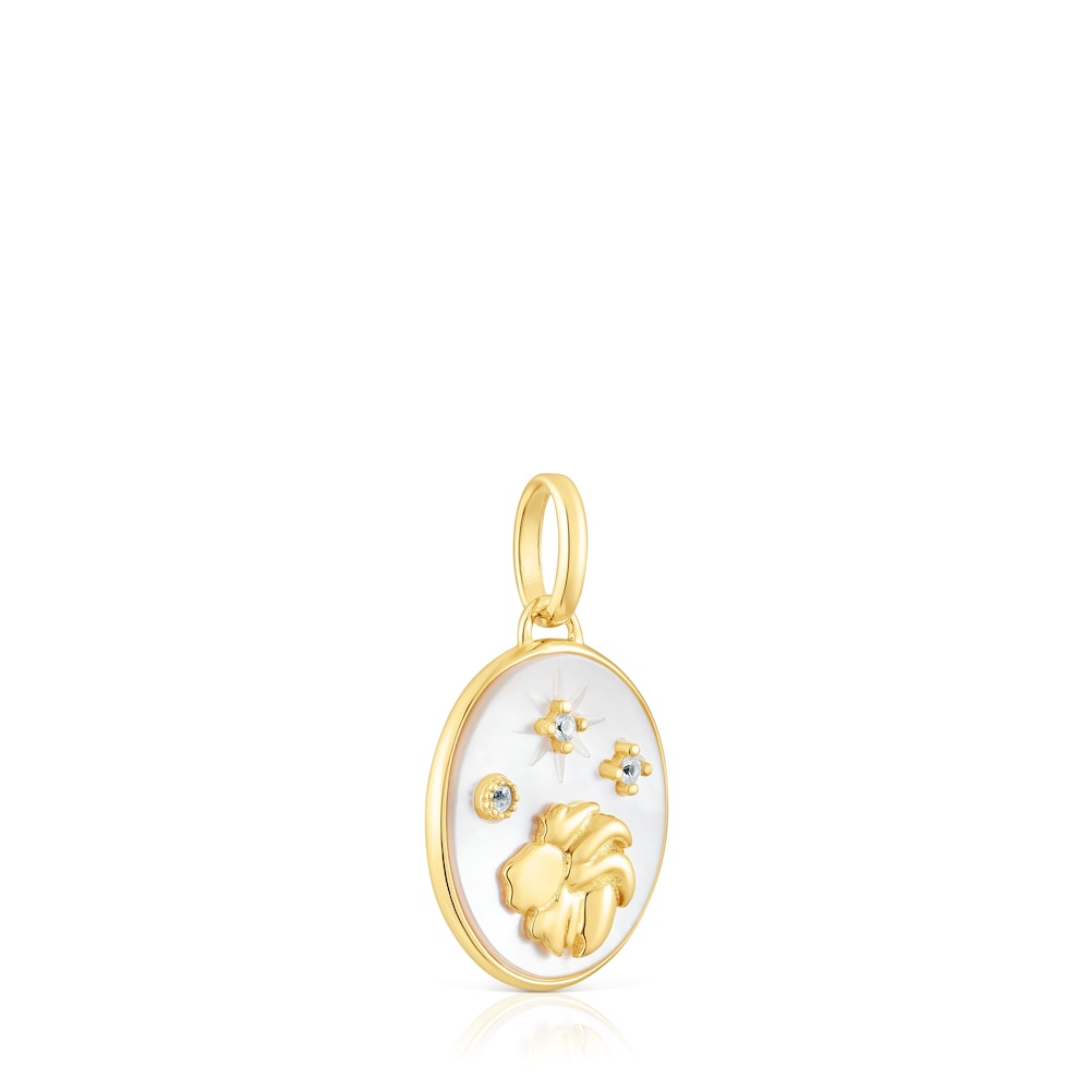 Leo Pendant in silver vermeil with mother-of-pearl and topazes Horoscope |