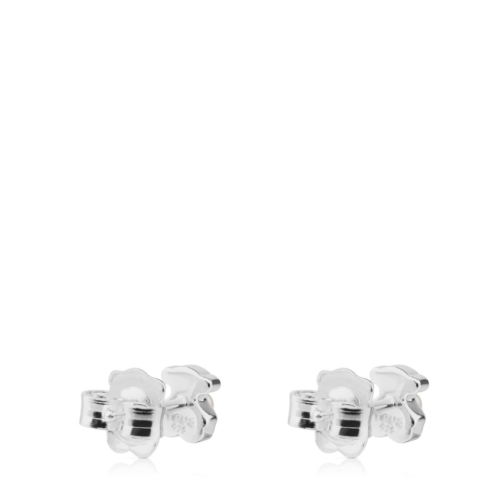 Silver Super Power Earrings with Pearls Bear motif