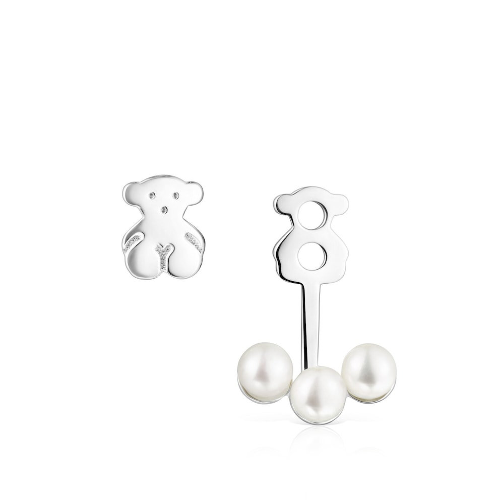 Short Nocturne Silver Earrings with Pearls |