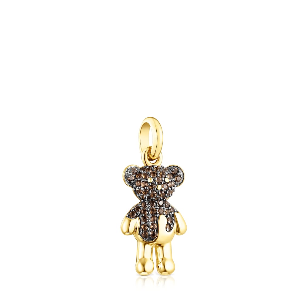 Silver vermeil Teddy Bear Splash Pendant with smoky quartz |